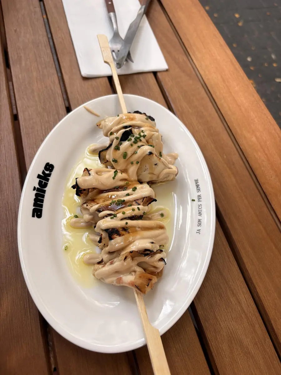 Chargrilled marinated oyster mushroom skewer