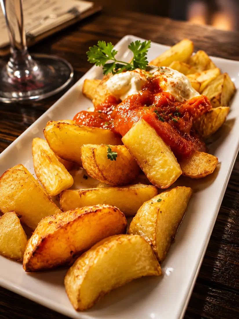 Patatas bravas con salsa brava y alioli